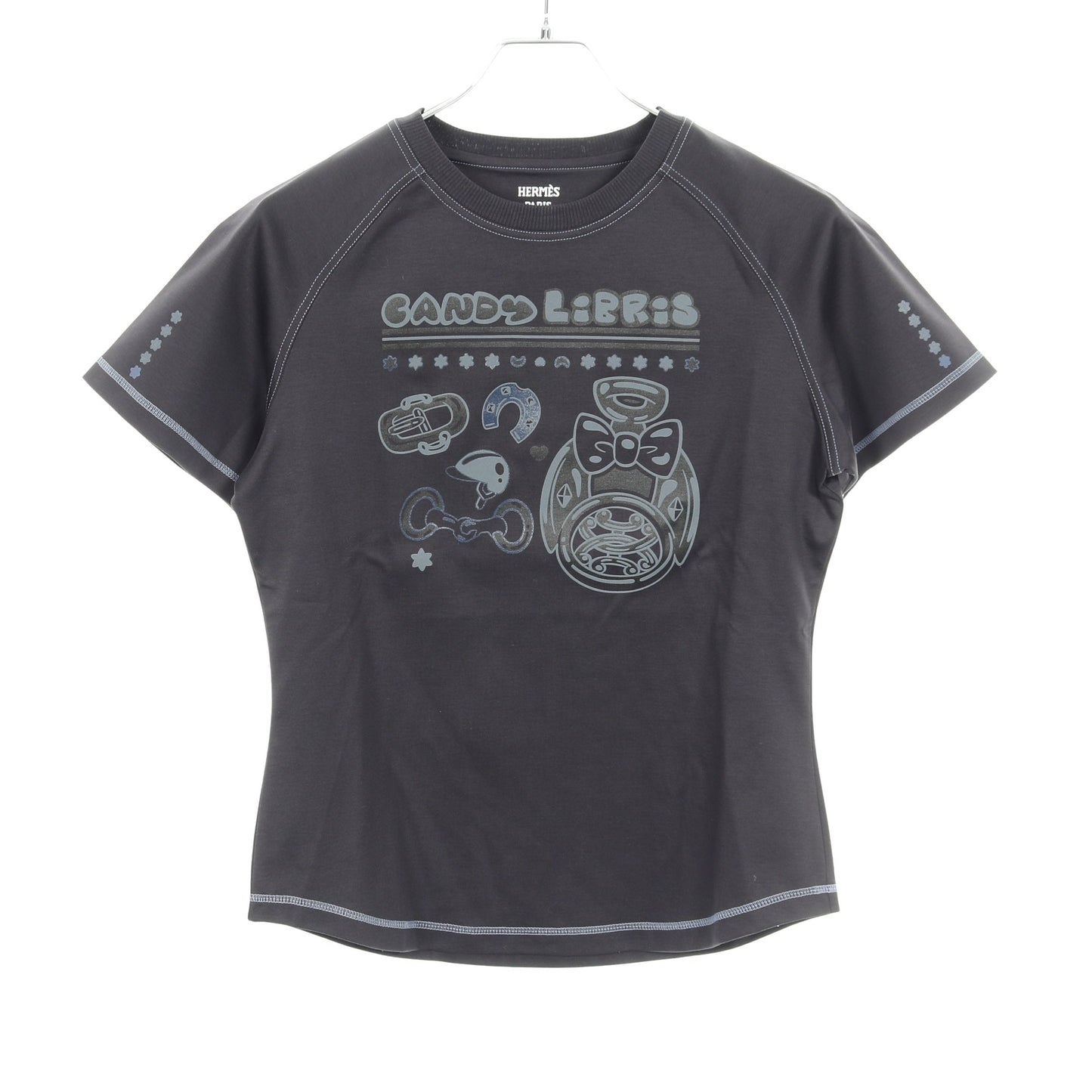 Candy Libris Tシャツ クルーネック 半袖 ラグランスリーブ コットン ブラック エルメス トップス HERMES