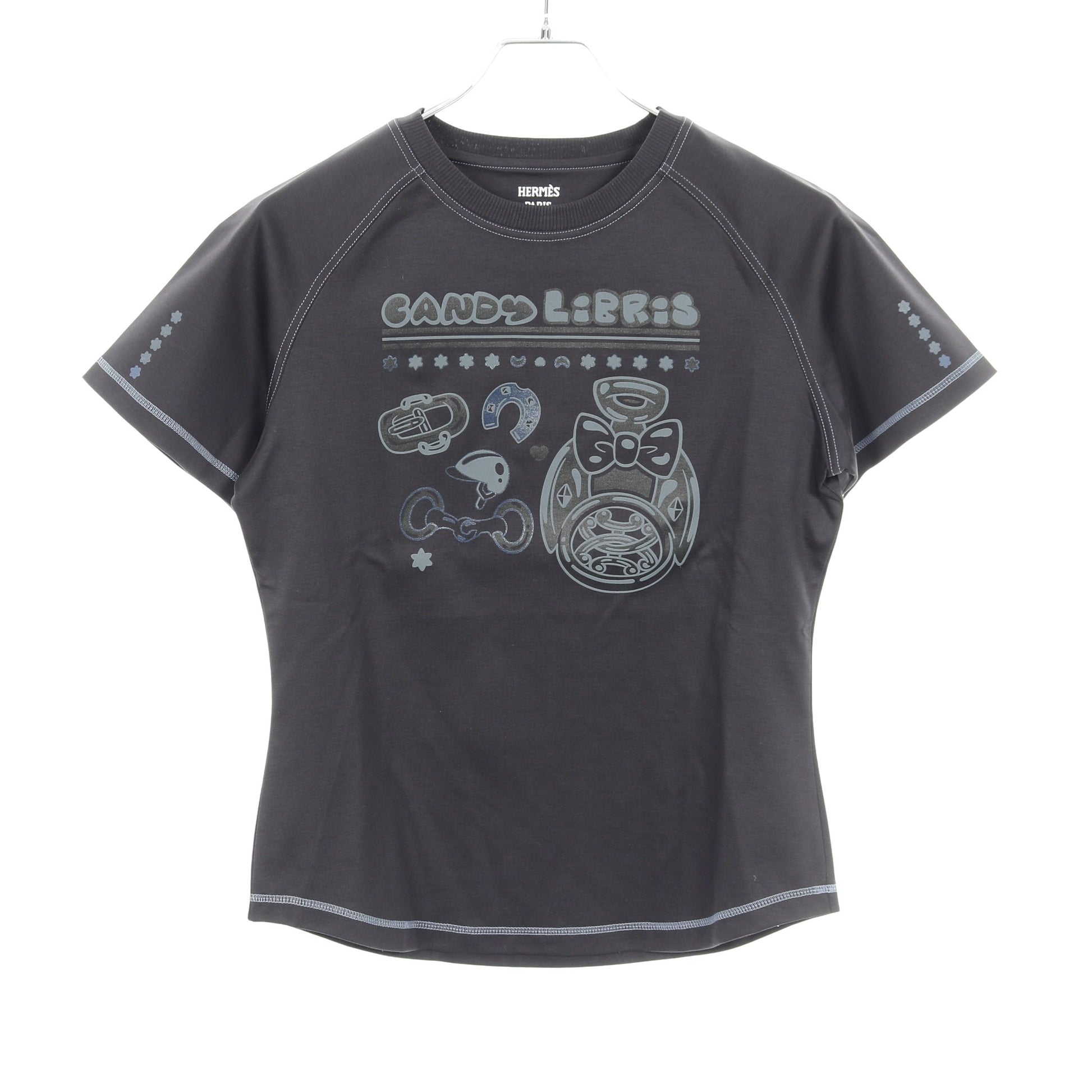 Candy Libris Tシャツ クルーネック 半袖 ラグランスリーブ コットン ブラック エルメス トップス HERMES