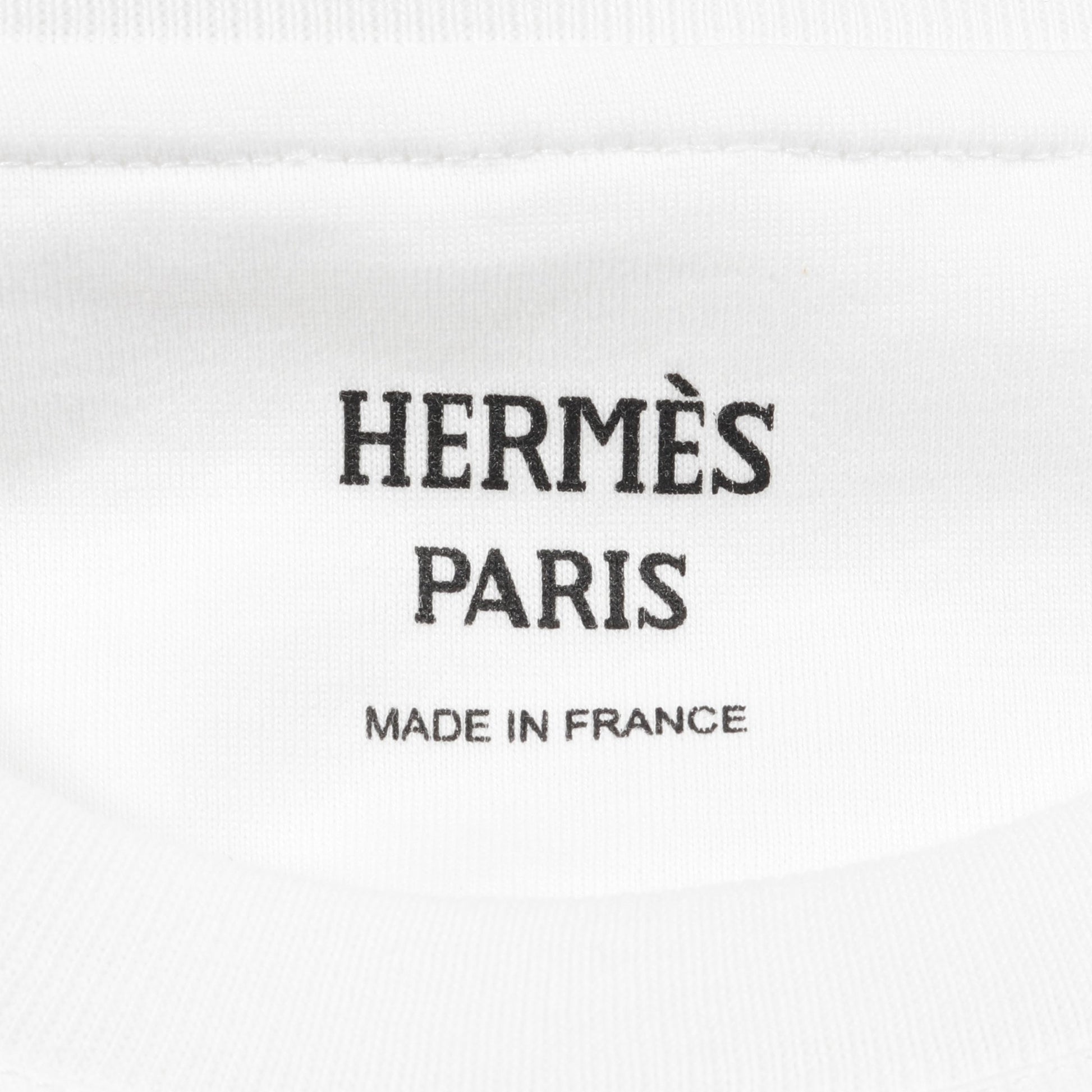 カルトゥッシュ デッラ カヴァッレリア Tシャツ クルーネック 半袖 コットン ホワイト ブラウン エルメス トップス HERMES
