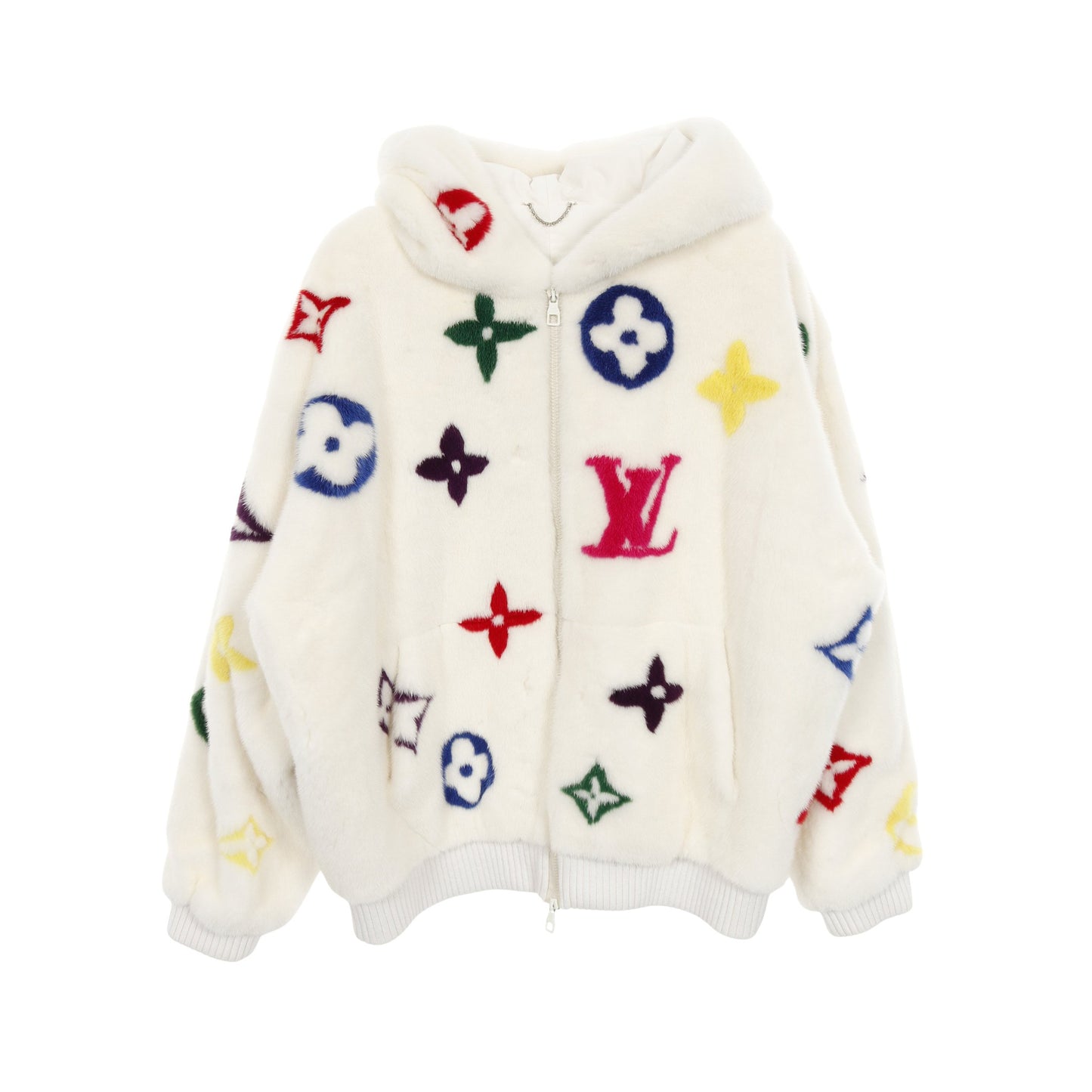 モノグラム マルチ ミンクファー ジップ フーデッド ブルゾン ミンク ホワイト マルチカラー ルイヴィトン アウター LOUIS VUITTON