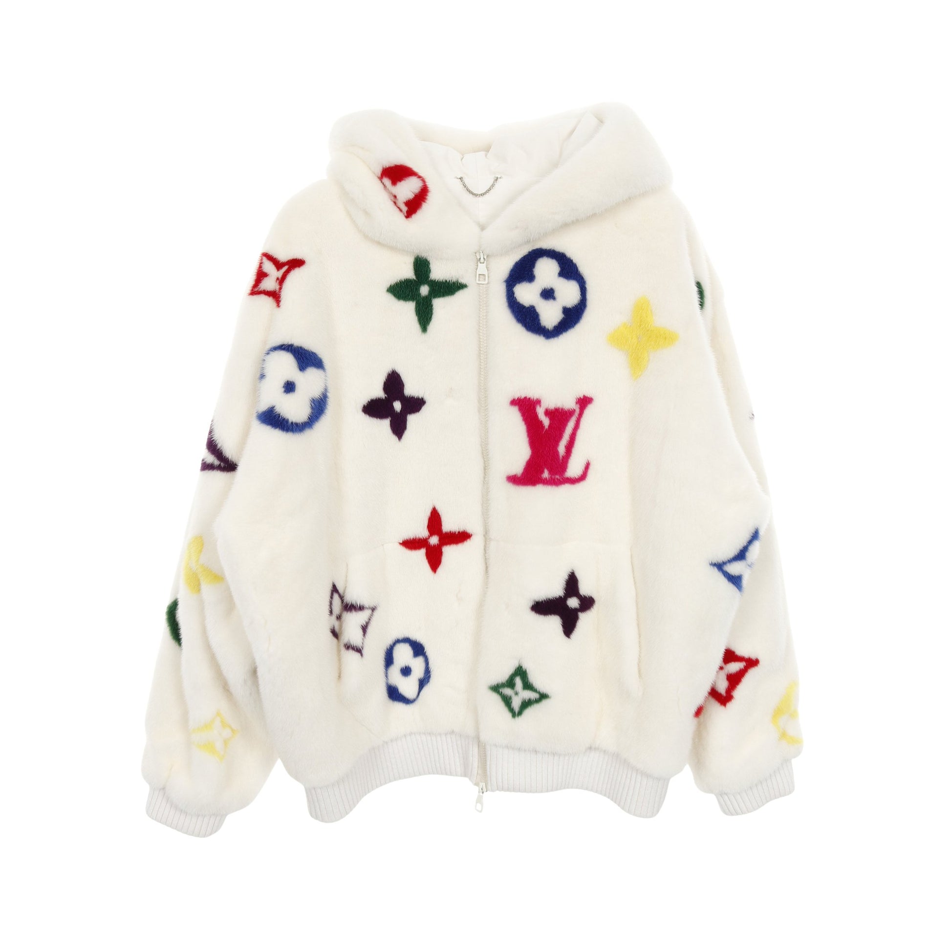 モノグラム マルチ ミンクファー ジップ フーデッド ブルゾン ミンク ホワイト マルチカラー ルイヴィトン アウター LOUIS VUITTON