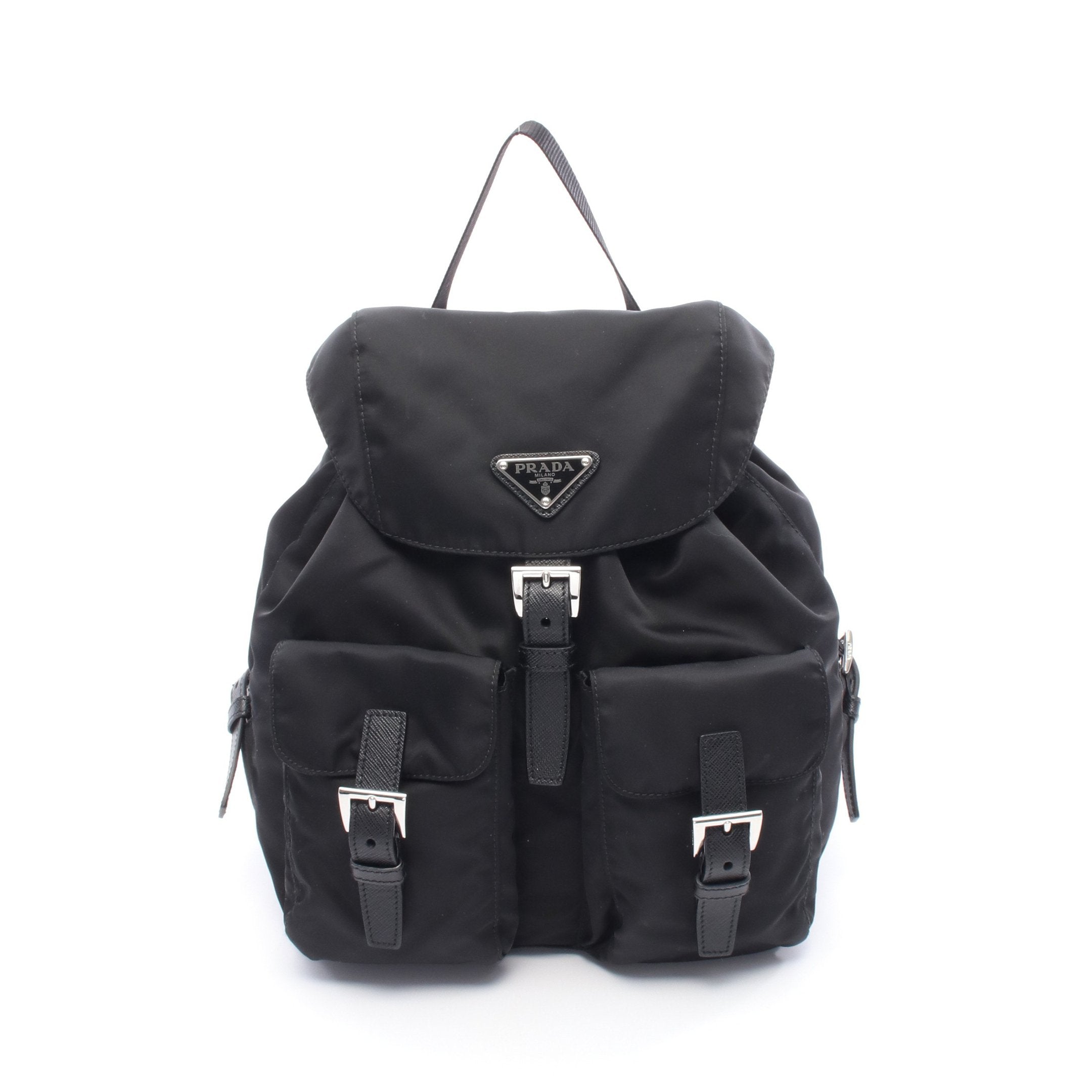 PRADA バックパック 三角プレート ナイロン サフィアーノレザー ブラック バックパック リュックサック ナイロン サフィアーノレザー