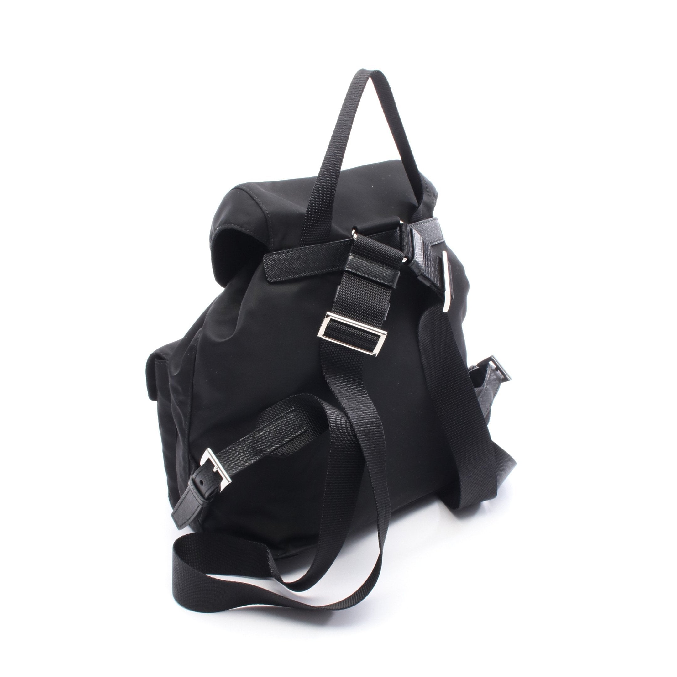 PRADA バックパック 三角プレート ナイロン サフィアーノレザー ブラック バックパック リュックサック ナイロン サフィアーノレザー