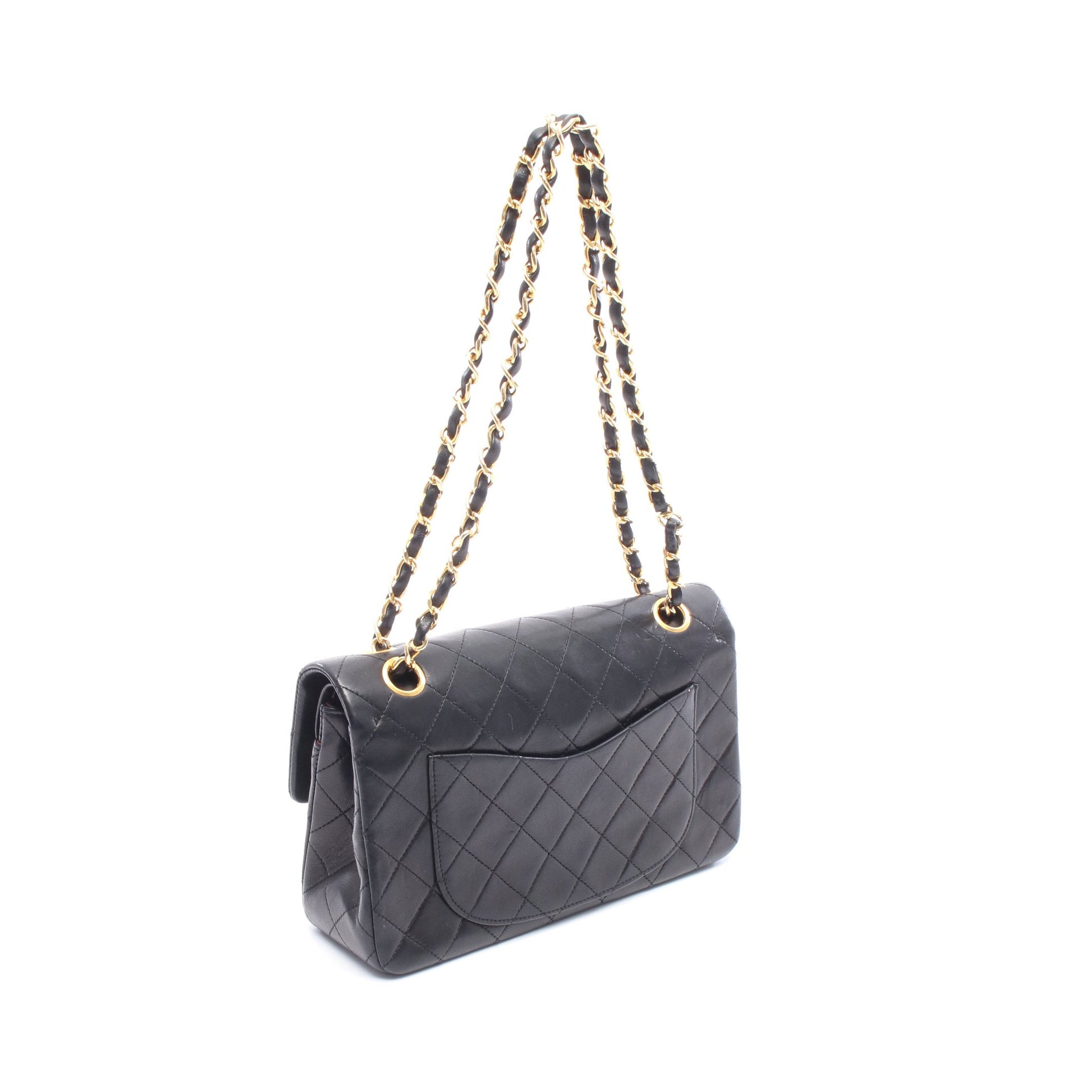 マトラッセ Wフラップ Wチェーンショルダーバッグ ラムスキン ブラック ゴールド金具 シャネル バッグ CHANEL