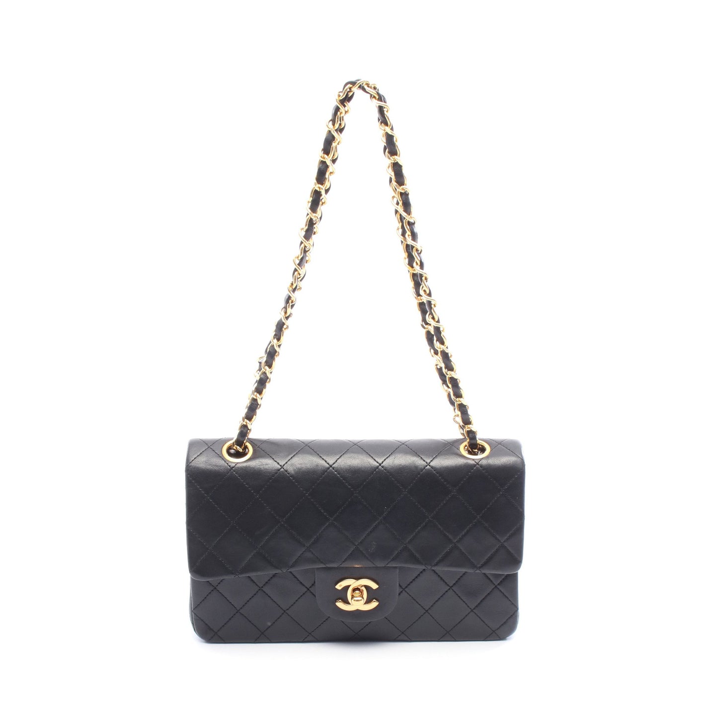マトラッセ Wフラップ Wチェーンショルダーバッグ ラムスキン ブラック ゴールド金具 シャネル バッグ CHANEL