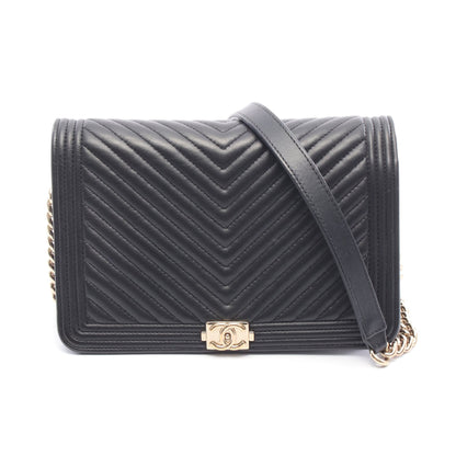 ボーイシャネル シェブロン Vステッチ チェーンウォレット ラムスキン ブラック ゴールド金具 シャネル バッグ CHANEL