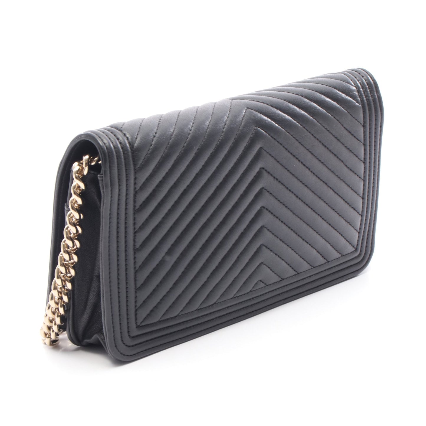 ボーイシャネル シェブロン Vステッチ チェーンウォレット ラムスキン ブラック ゴールド金具 シャネル バッグ CHANEL