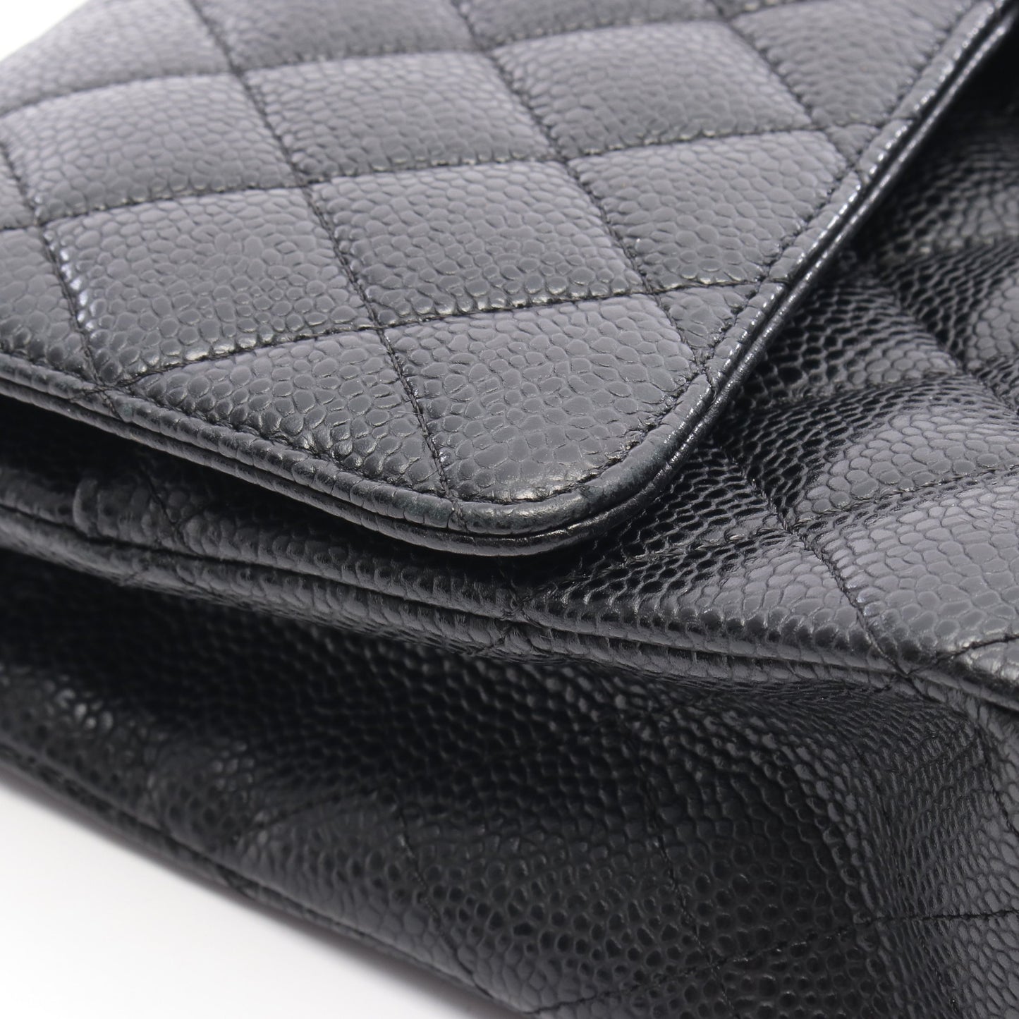 マトラッセ Wフラップ Wチェーンショルダーバッグ キャビアスキン ブラック シルバー金具 シャネル バッグ CHANEL