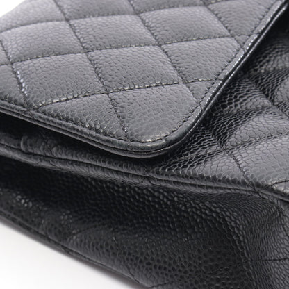 マトラッセ Wフラップ Wチェーンショルダーバッグ キャビアスキン ブラック シルバー金具 シャネル バッグ CHANEL