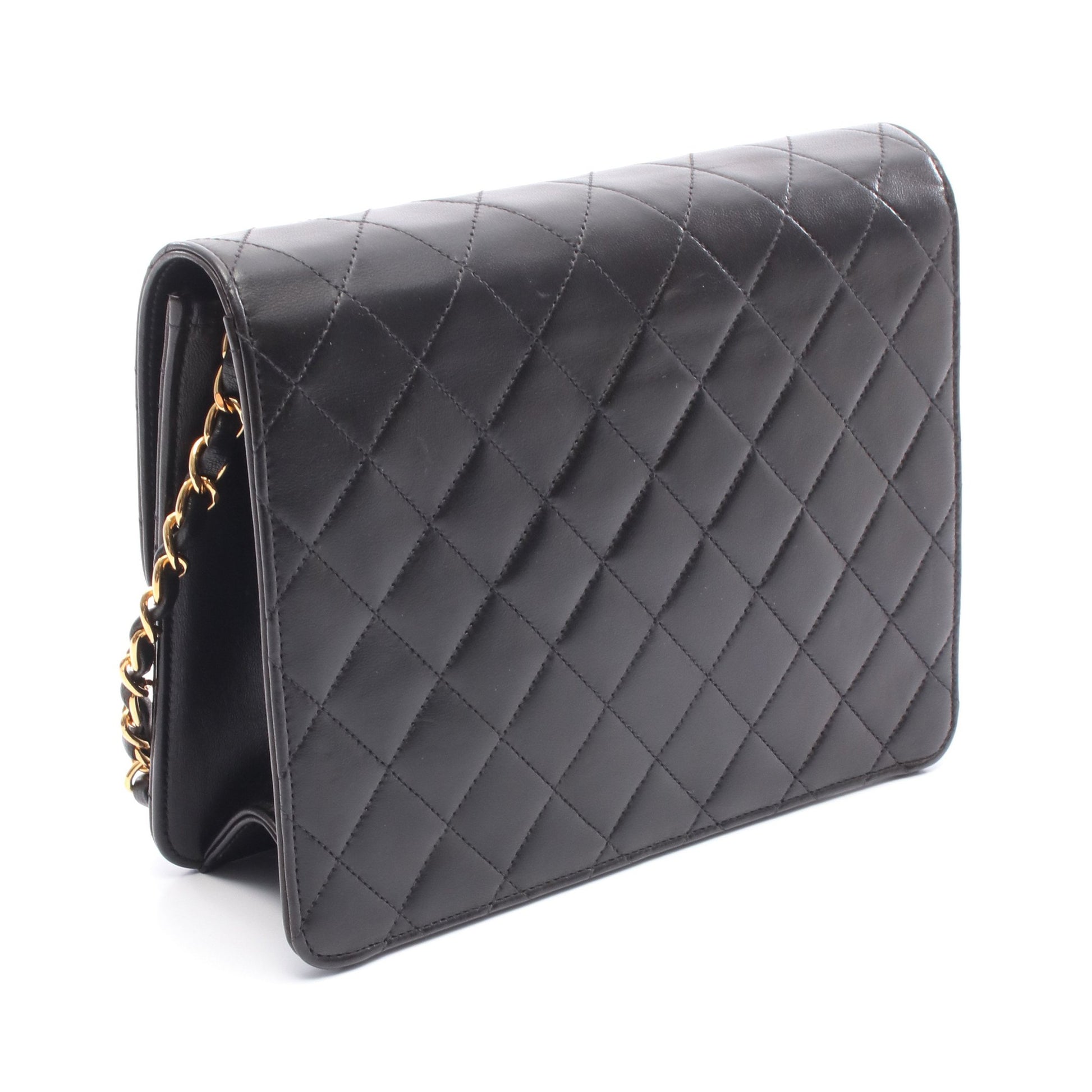 マトラッセ シングルフラップ チェーンショルダーバッグ ラムスキン ブラック ゴールド金具 シャネル バッグ CHANEL
