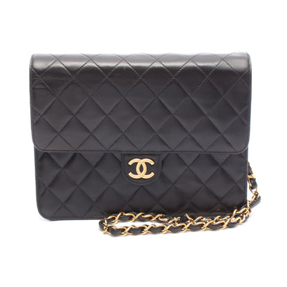マトラッセ シングルフラップ チェーンショルダーバッグ ラムスキン ブラック ゴールド金具 シャネル バッグ CHANEL