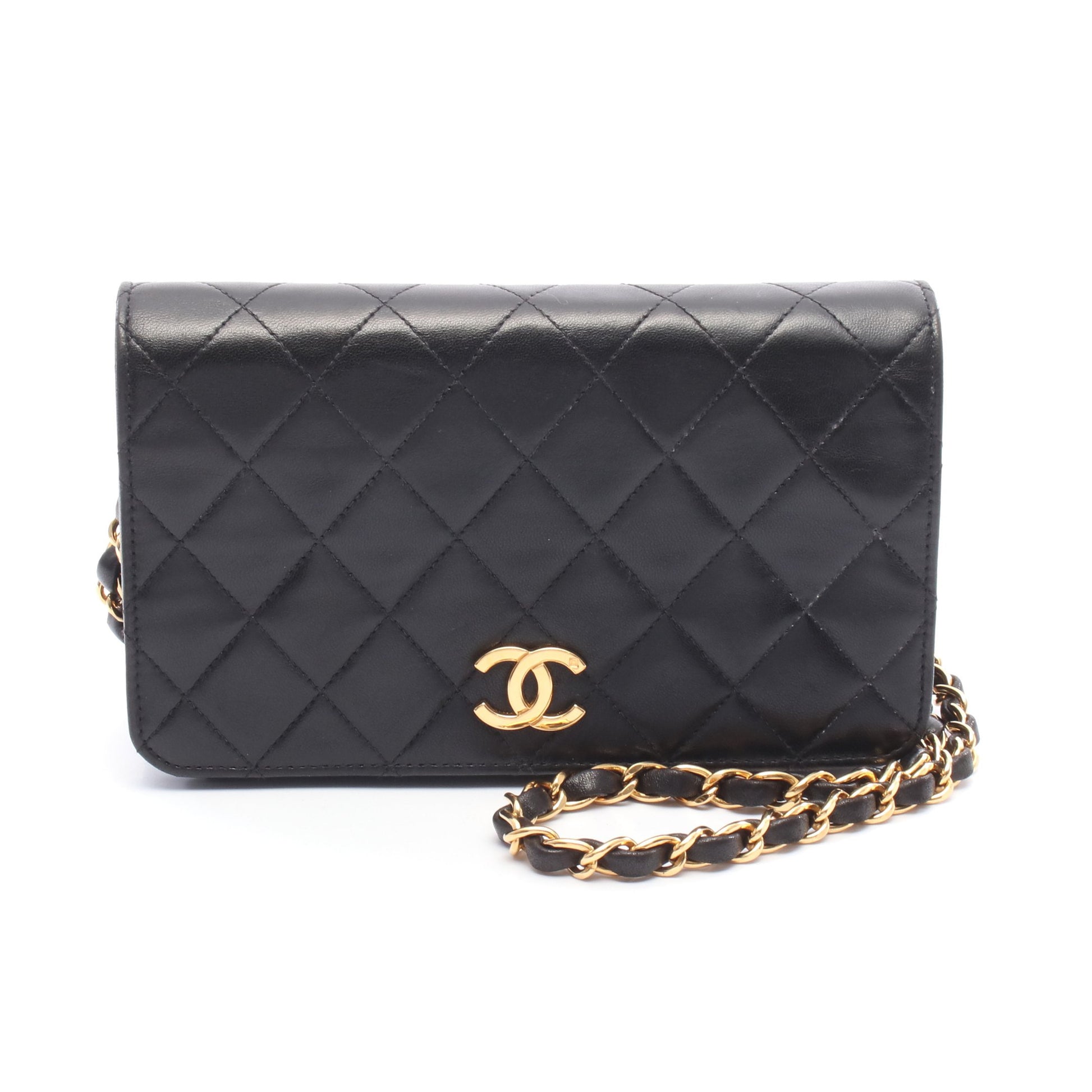 ミニマトラッセ フルフラップ チェーンショルダーバッグ ラムスキン ブラック ゴールド金具 シャネル バッグ CHANEL