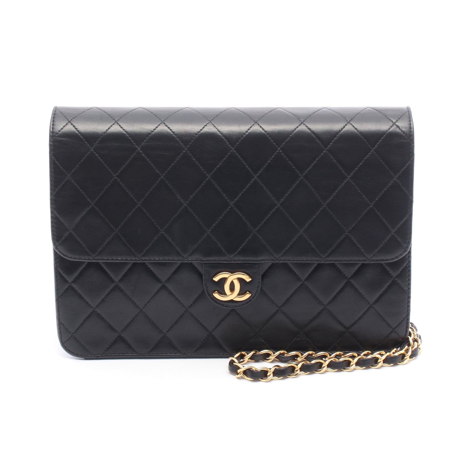 マトラッセ チェーンショルダーバッグ ラムスキン ブラック ゴールド金具 プッシュロック シャネル バッグ CHANEL