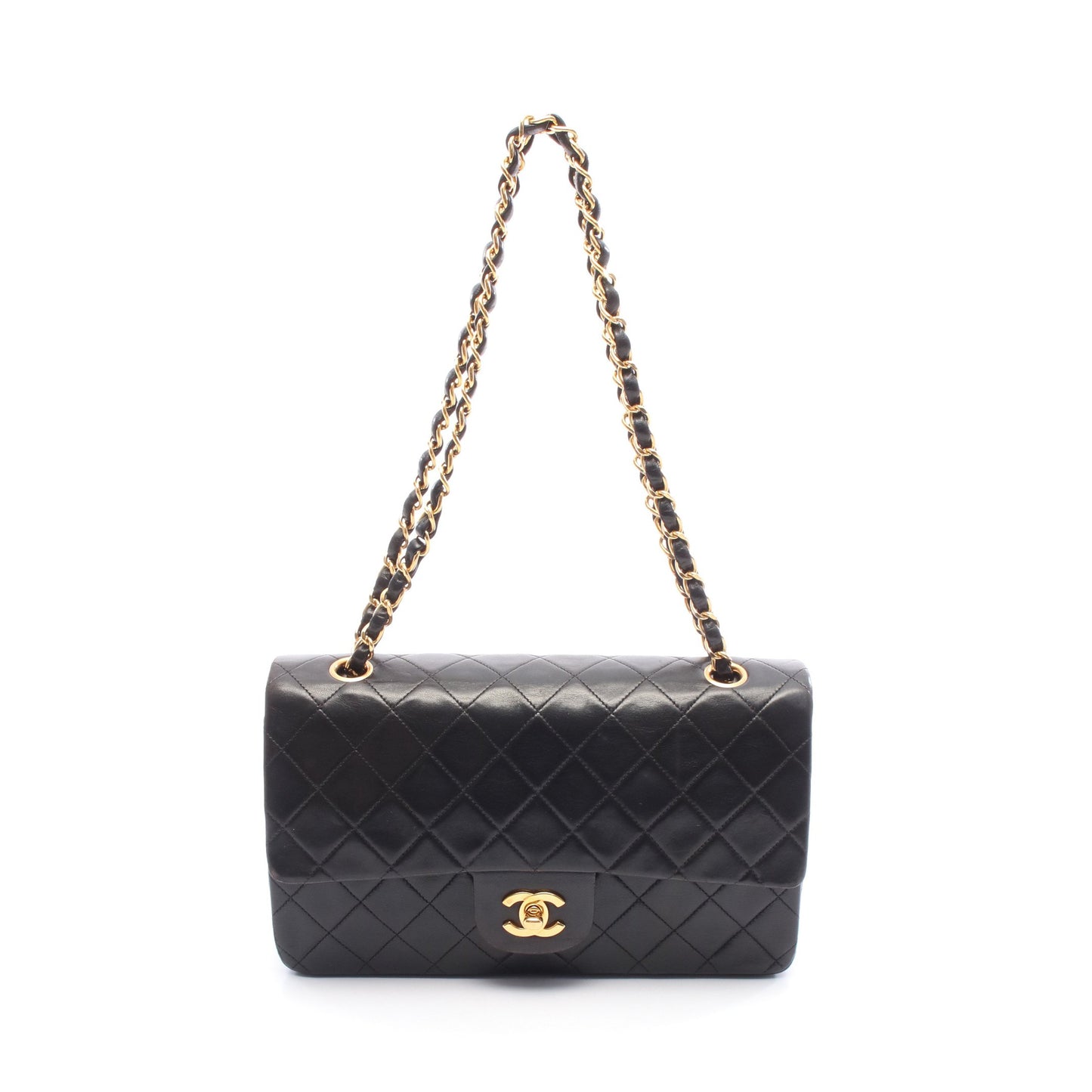 マトラッセ Wフラップ Wチェーンショルダーバッグ ラムスキン ブラック ゴールド金具 シャネル バッグ CHANEL
