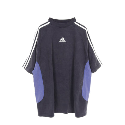 BALENCIAGA × adida Tシャツ クルーネック コットン ネイビー ブルー ヴィンテージ加工 ユーズド加工 バレンシアガ トップス BALENCIAGA