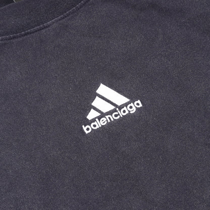 BALENCIAGA × adida Tシャツ クルーネック コットン ネイビー ブルー ヴィンテージ加工 ユーズド加工 バレンシアガ トップス BALENCIAGA
