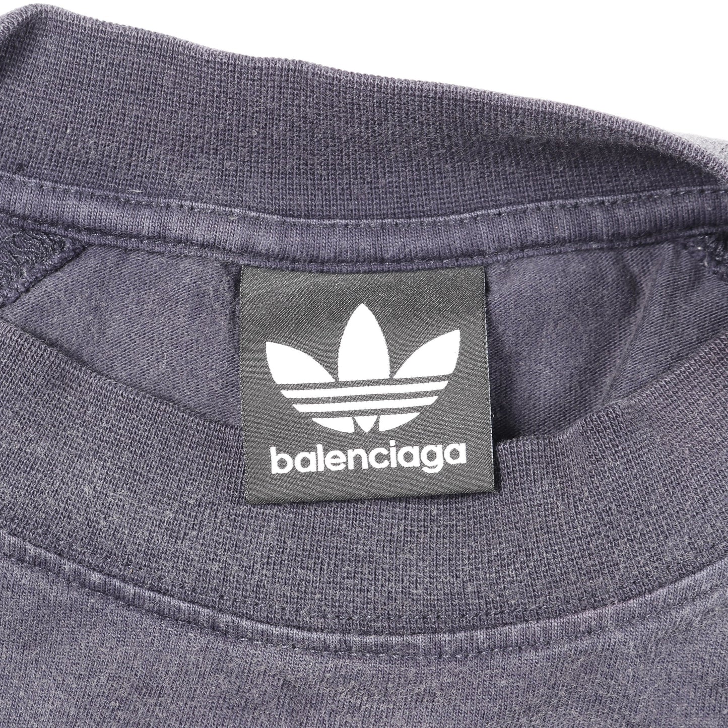 BALENCIAGA × adida Tシャツ クルーネック コットン ネイビー ブルー ヴィンテージ加工 ユーズド加工 バレンシアガ トップス BALENCIAGA