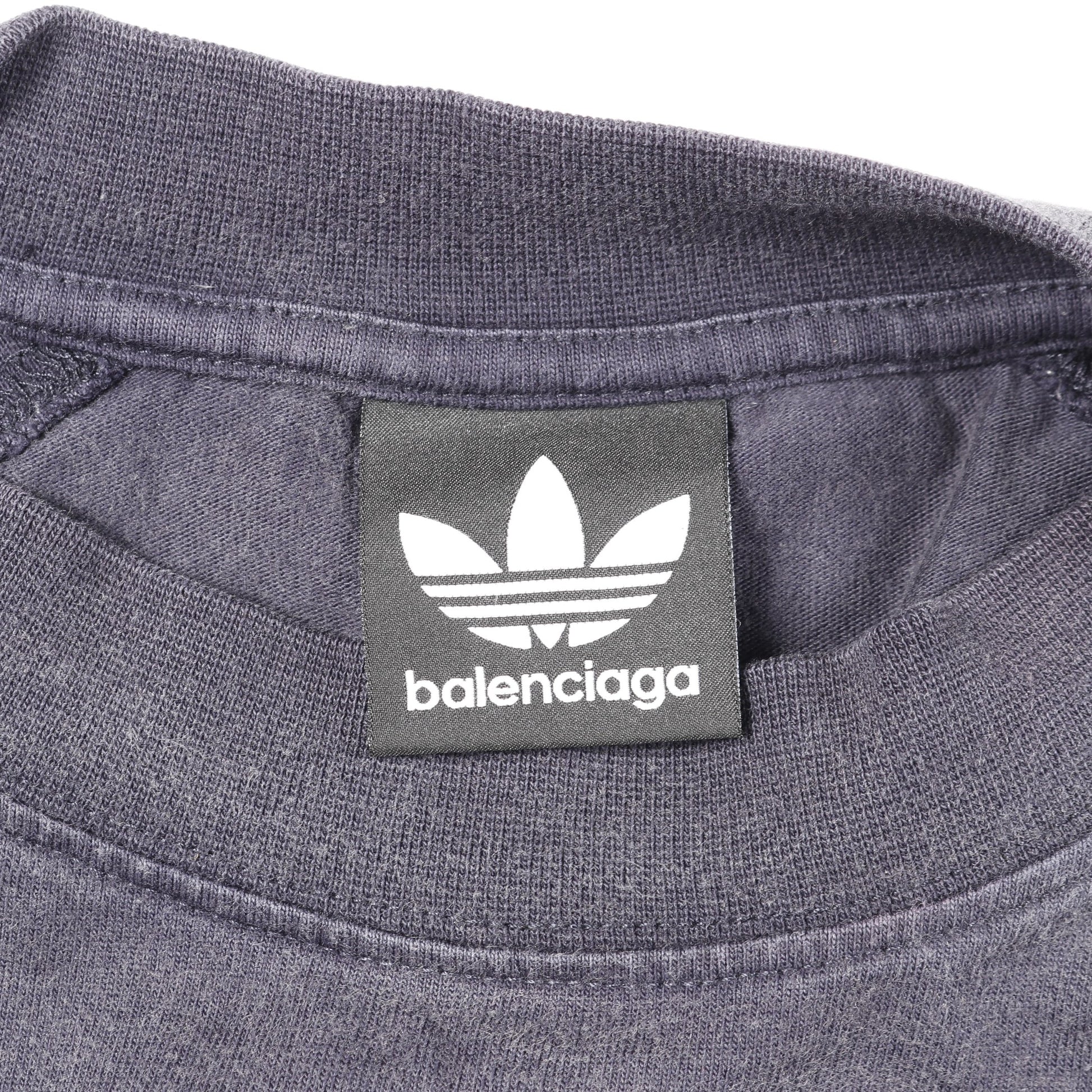 BALENCIAGA × adida Tシャツ クルーネック コットン ネイビー ブルー ヴィンテージ加工 ユーズド加工 バレンシアガ トップス BALENCIAGA