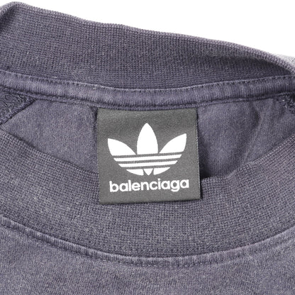 BALENCIAGA × adida Tシャツ クルーネック コットン ネイビー ブルー ヴィンテージ加工 ユーズド加工 バレンシアガ トップス BALENCIAGA