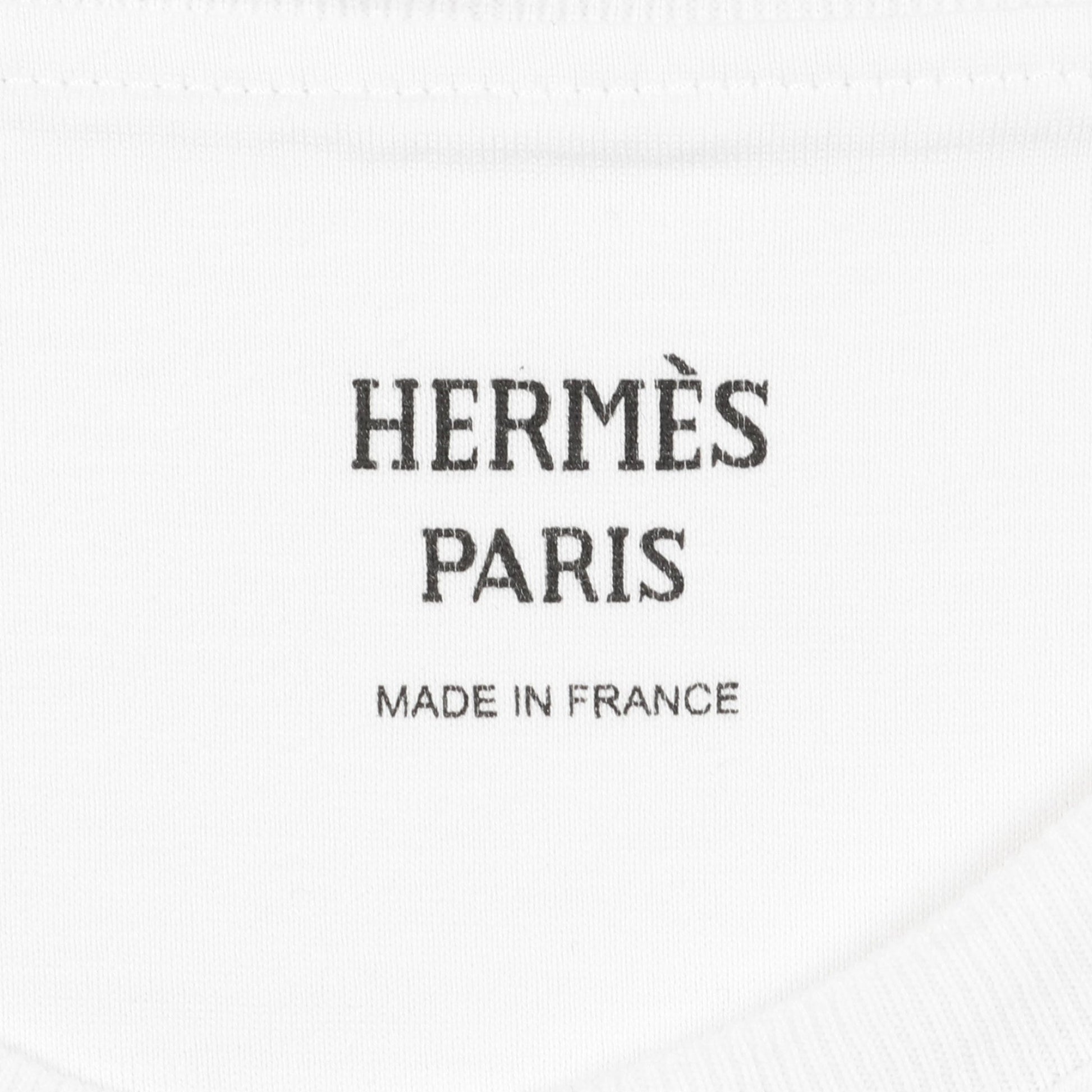 モザイク H刺繍 Tシャツ クルーネック 半袖 コットン ホワイト エルメス トップス HERMES