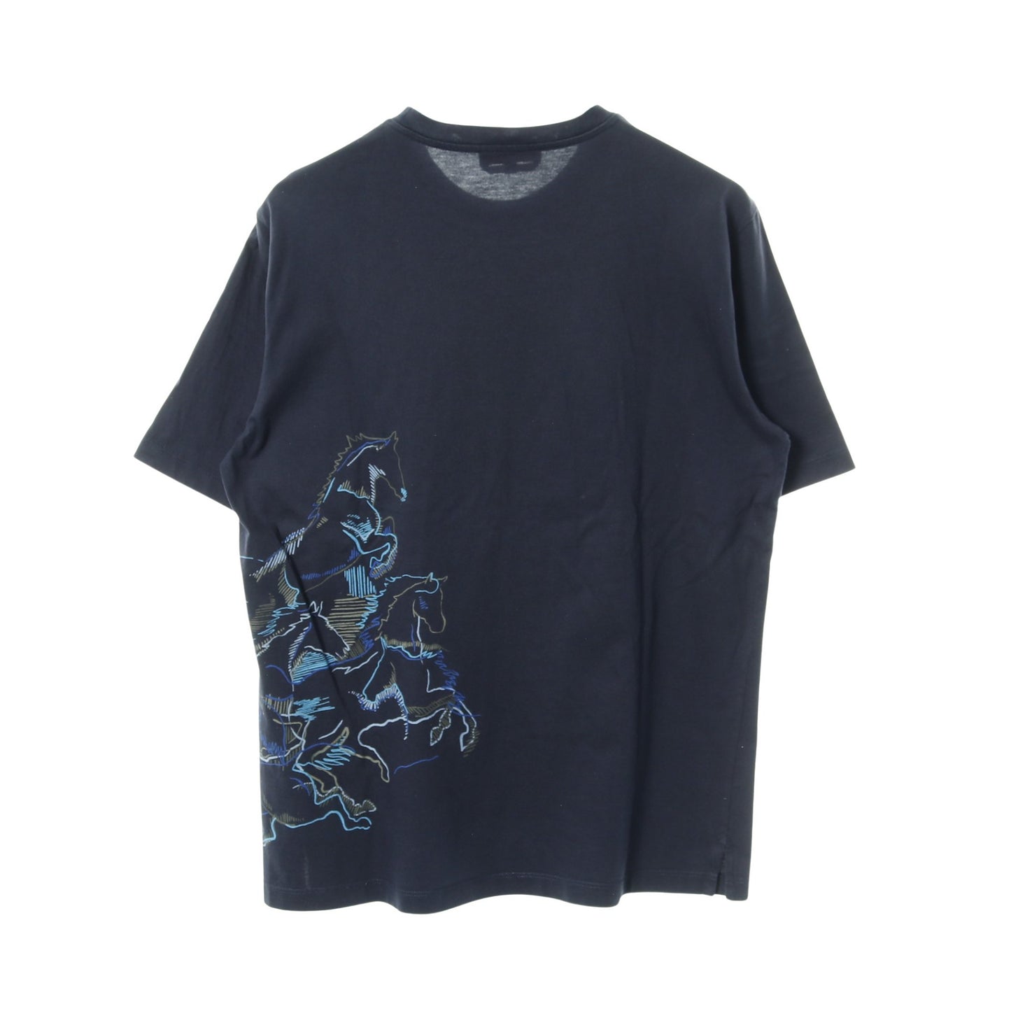 カヴァルカード Tシャツ クルーネック プリント コットン ネイビー エルメス トップス HERMES