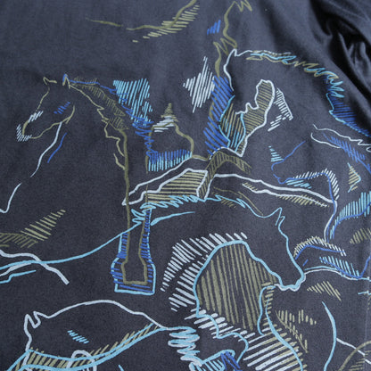 カヴァルカード Tシャツ クルーネック プリント コットン ネイビー エルメス トップス HERMES