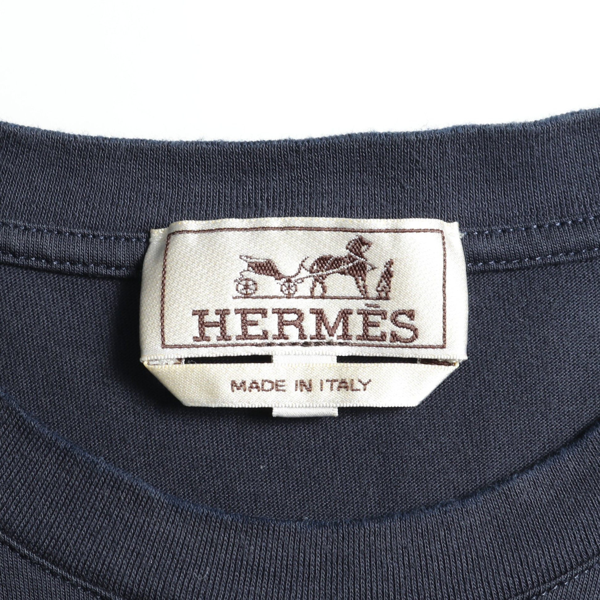 カヴァルカード Tシャツ クルーネック プリント コットン ネイビー エルメス トップス HERMES