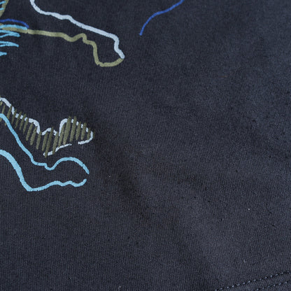 カヴァルカード Tシャツ クルーネック プリント コットン ネイビー エルメス トップス HERMES