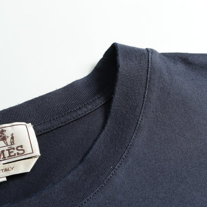 カヴァルカード Tシャツ クルーネック プリント コットン ネイビー エルメス トップス HERMES