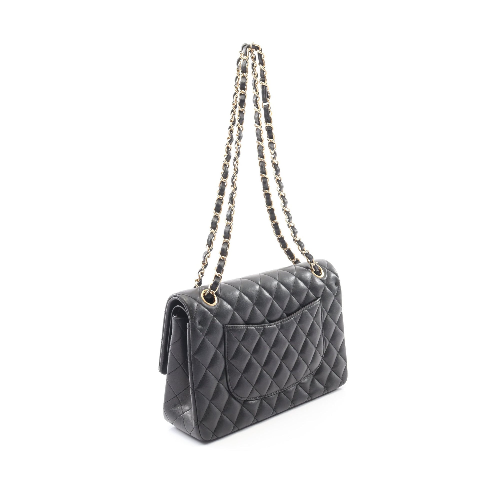 マトラッセ Wフラップ Wチェーンショルダーバッグ ラムスキン ブラック ゴールド金具 シャネル バッグ CHANEL