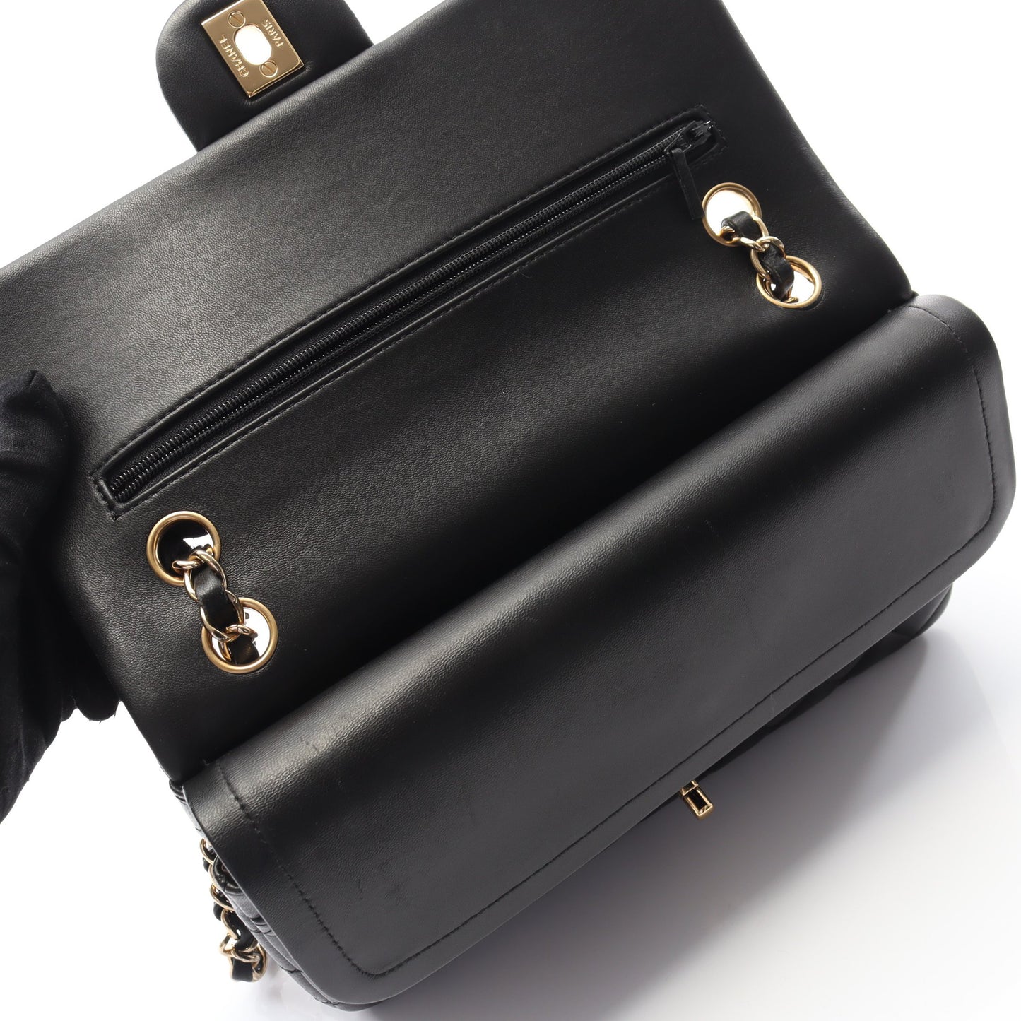 マトラッセ Wフラップ Wチェーンショルダーバッグ ラムスキン ブラック ゴールド金具 シャネル バッグ CHANEL