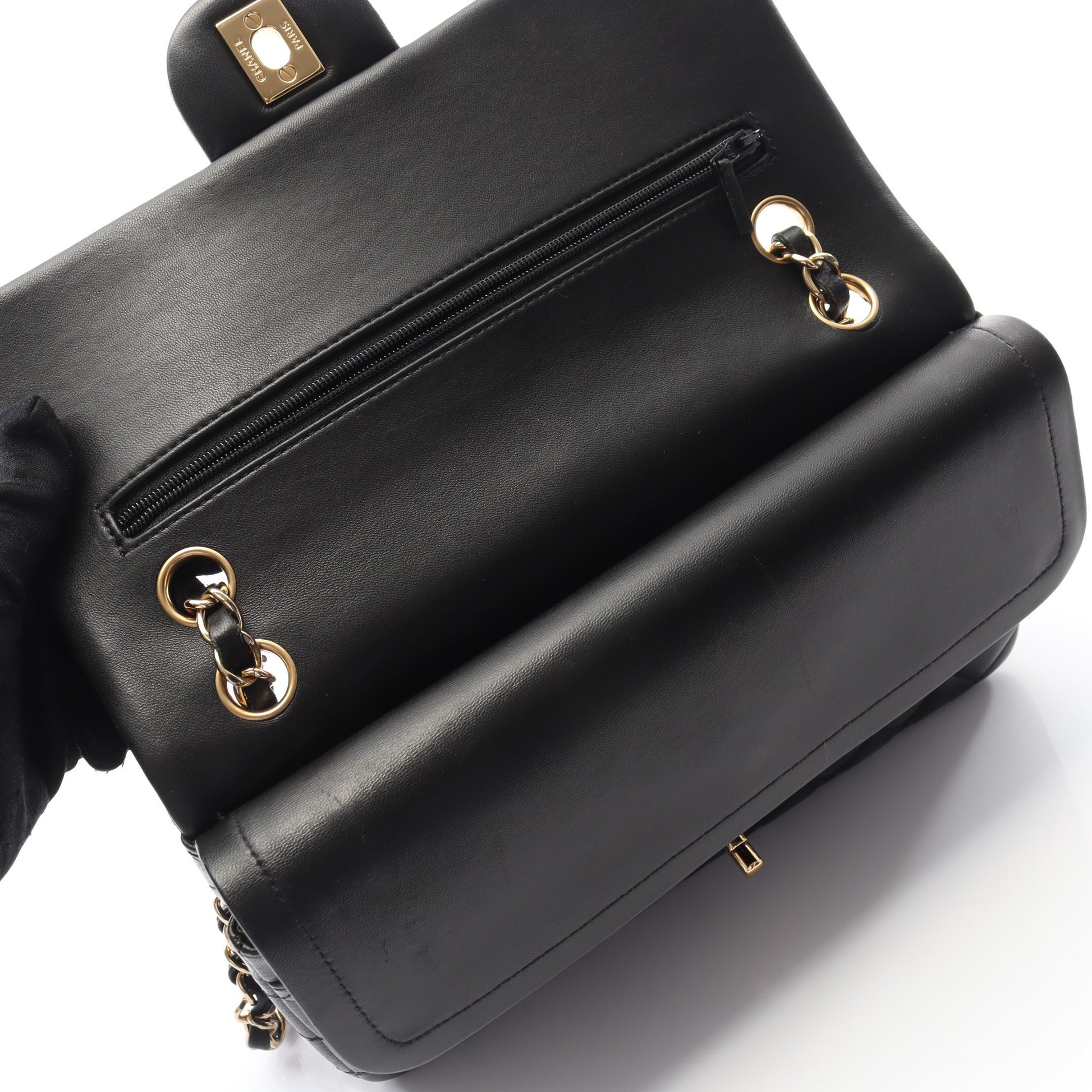マトラッセ Wフラップ Wチェーンショルダーバッグ ラムスキン ブラック ゴールド金具 シャネル バッグ CHANEL