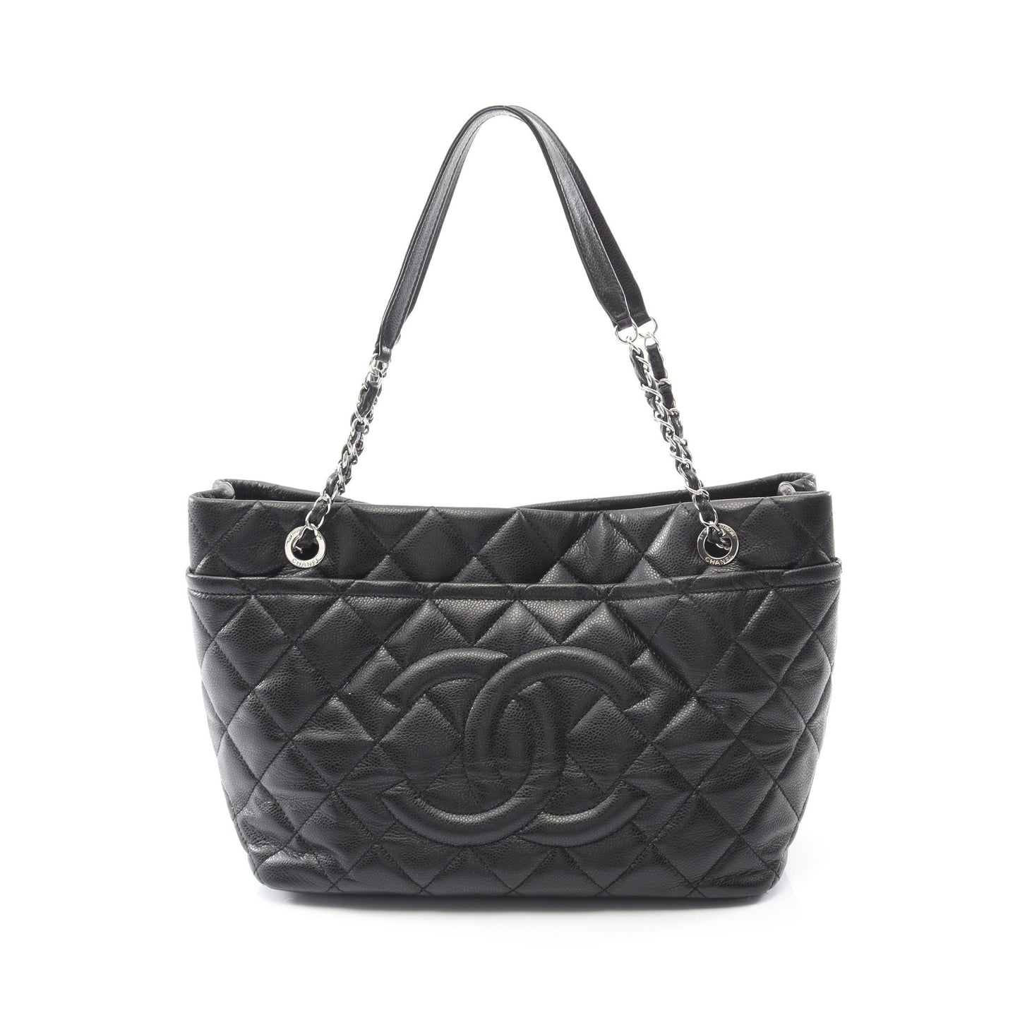 マトラッセ チェーンショルダーバッグ チェーントートバッグ キャビアスキン ブラック シルバー金具 シャネル バッグ CHANEL