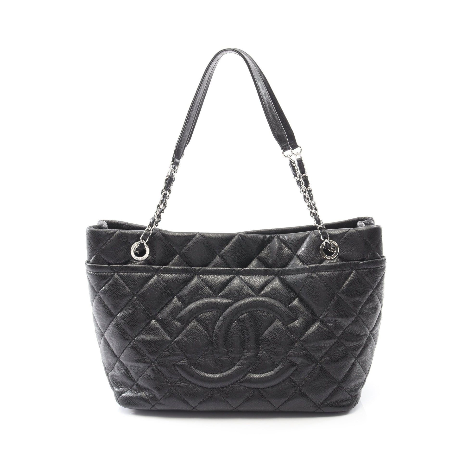 マトラッセ チェーンショルダーバッグ チェーントートバッグ キャビアスキン ブラック シルバー金具 シャネル バッグ CHANEL