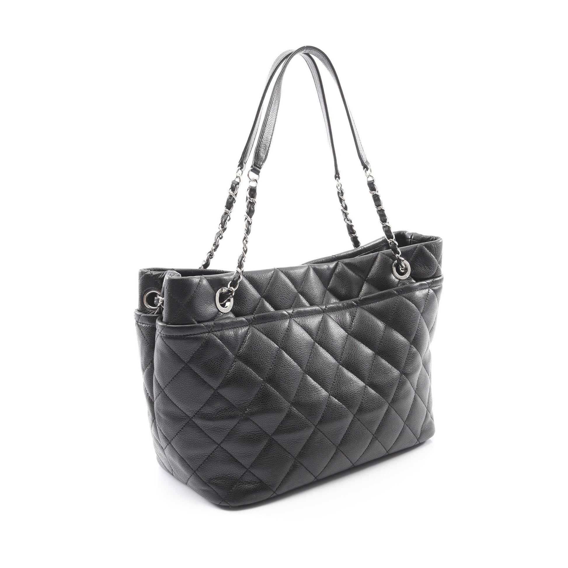 マトラッセ チェーンショルダーバッグ チェーントートバッグ キャビアスキン ブラック シルバー金具 シャネル バッグ CHANEL