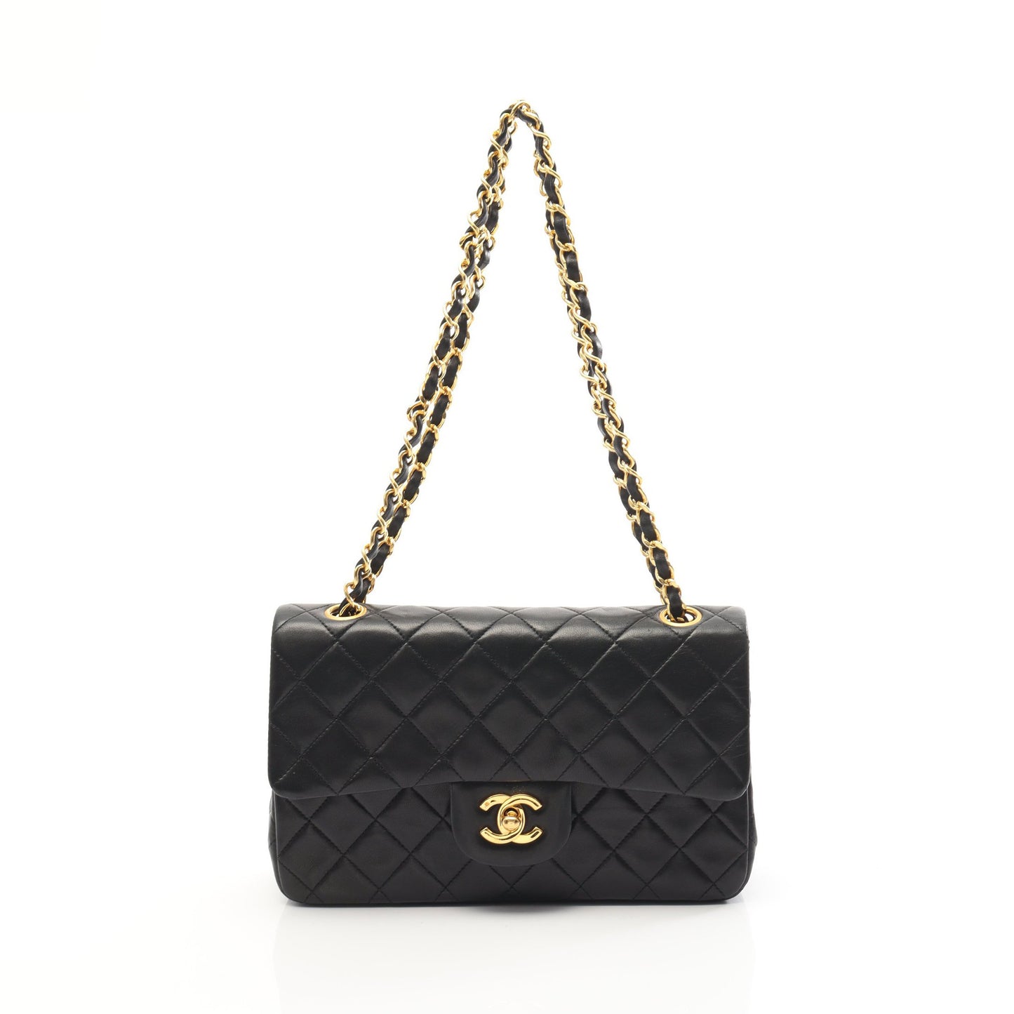 マトラッセ Wフラップ Wチェーンショルダーバッグ ラムスキン ブラック ゴールド金具 ヴィンテージ シャネル バッグ CHANEL
