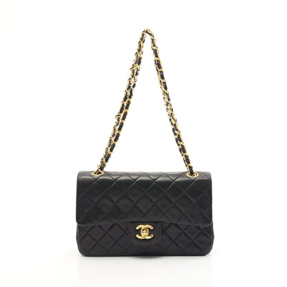 マトラッセ Wフラップ Wチェーンショルダーバッグ ラムスキン ブラック ゴールド金具 ヴィンテージ シャネル バッグ CHANEL