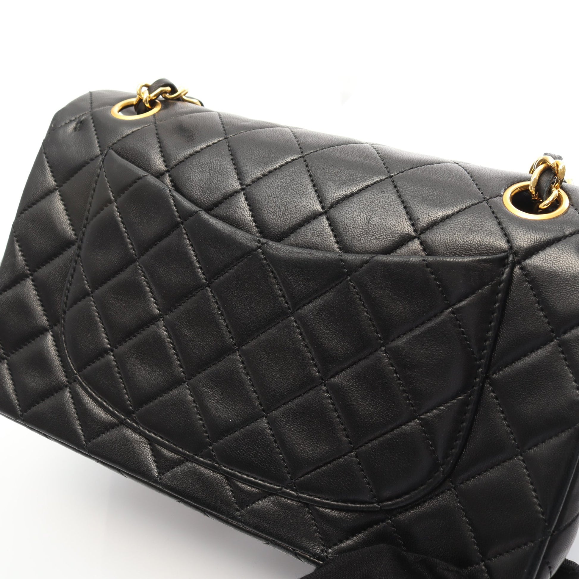 マトラッセ Wフラップ Wチェーンショルダーバッグ ラムスキン ブラック ゴールド金具 ヴィンテージ シャネル バッグ CHANEL