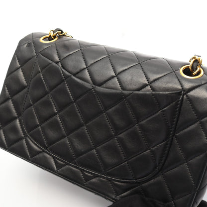 マトラッセ Wフラップ Wチェーンショルダーバッグ ラムスキン ブラック ゴールド金具 ヴィンテージ シャネル バッグ CHANEL