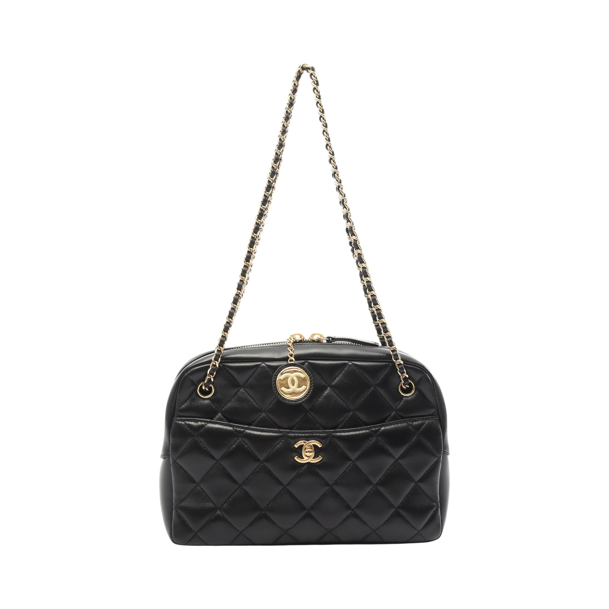 マトラッセ チェーンショルダーバッグ ラムスキン ブラック ゴールド金具 シャネル バッグ CHANEL
