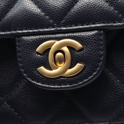 マトラッセ ハンドバッグ キャビアスキン ダークネイビー ゴールド金具 2WAY シャネル バッグ CHANEL