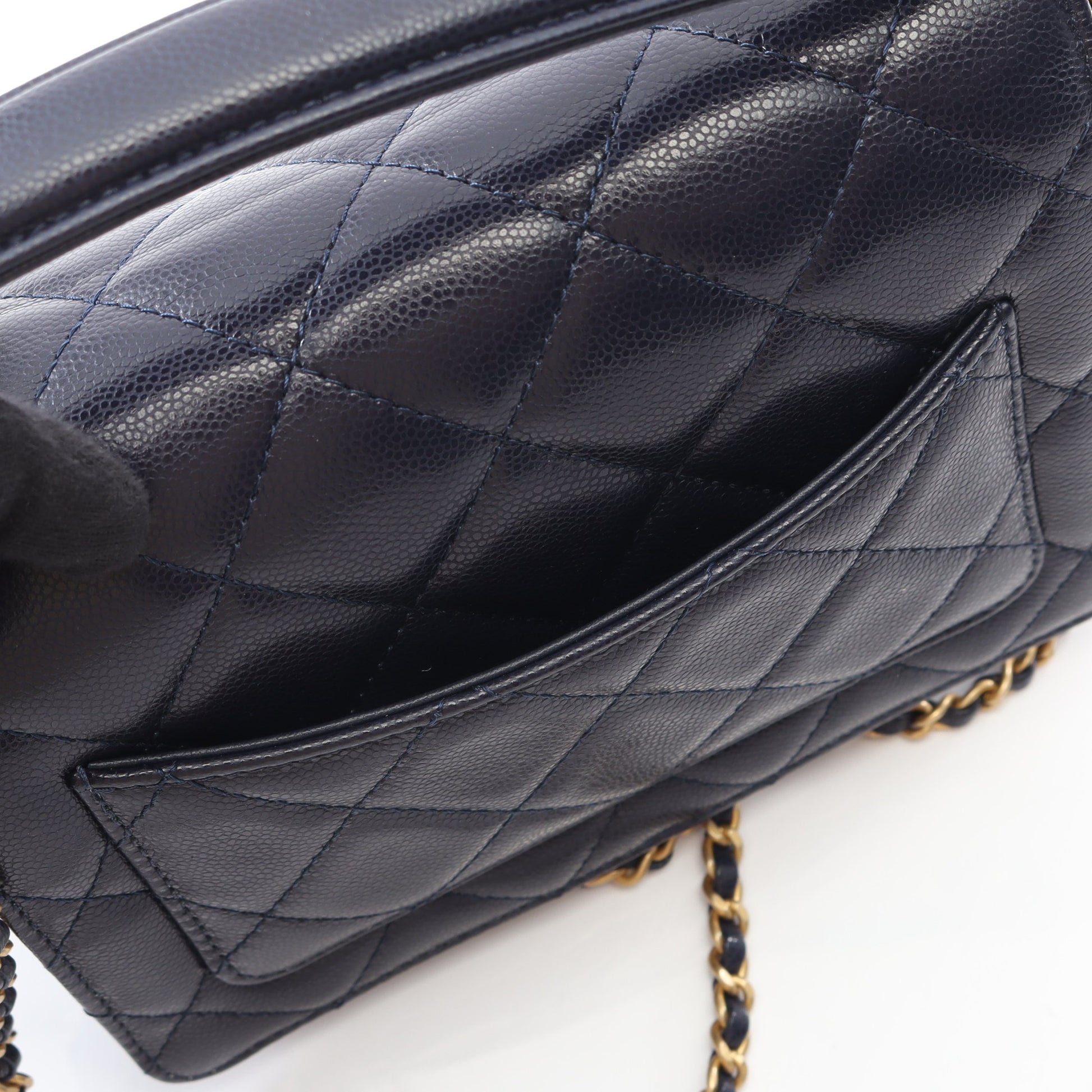 マトラッセ ハンドバッグ キャビアスキン ダークネイビー ゴールド金具 2WAY シャネル バッグ CHANEL