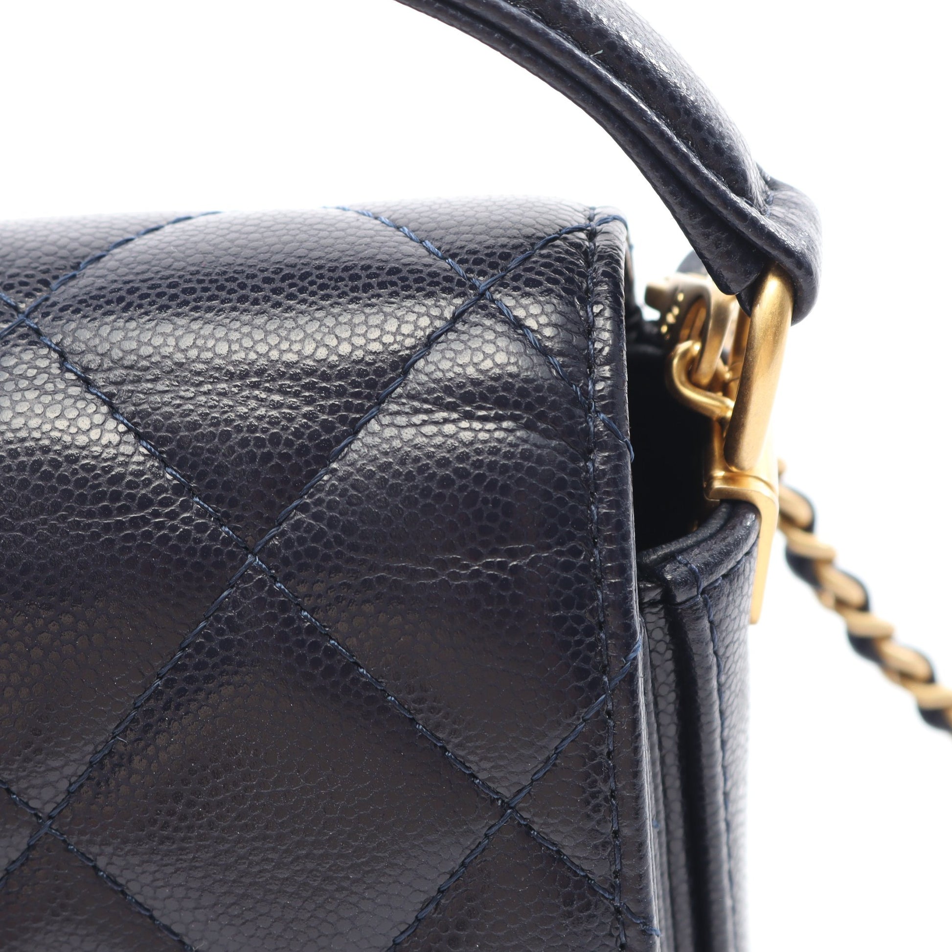 マトラッセ ハンドバッグ キャビアスキン ダークネイビー ゴールド金具 2WAY シャネル バッグ CHANEL