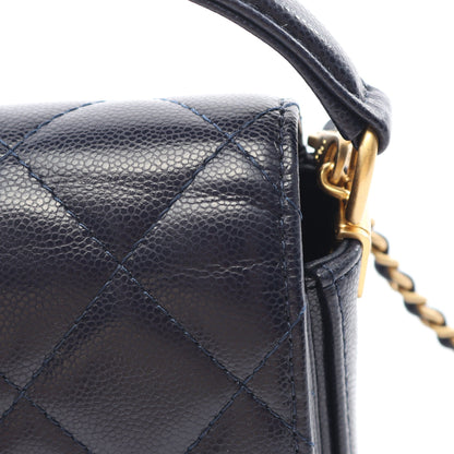 マトラッセ ハンドバッグ キャビアスキン ダークネイビー ゴールド金具 2WAY シャネル バッグ CHANEL