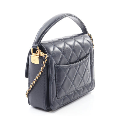 マトラッセ ハンドバッグ キャビアスキン ダークネイビー ゴールド金具 2WAY シャネル バッグ CHANEL