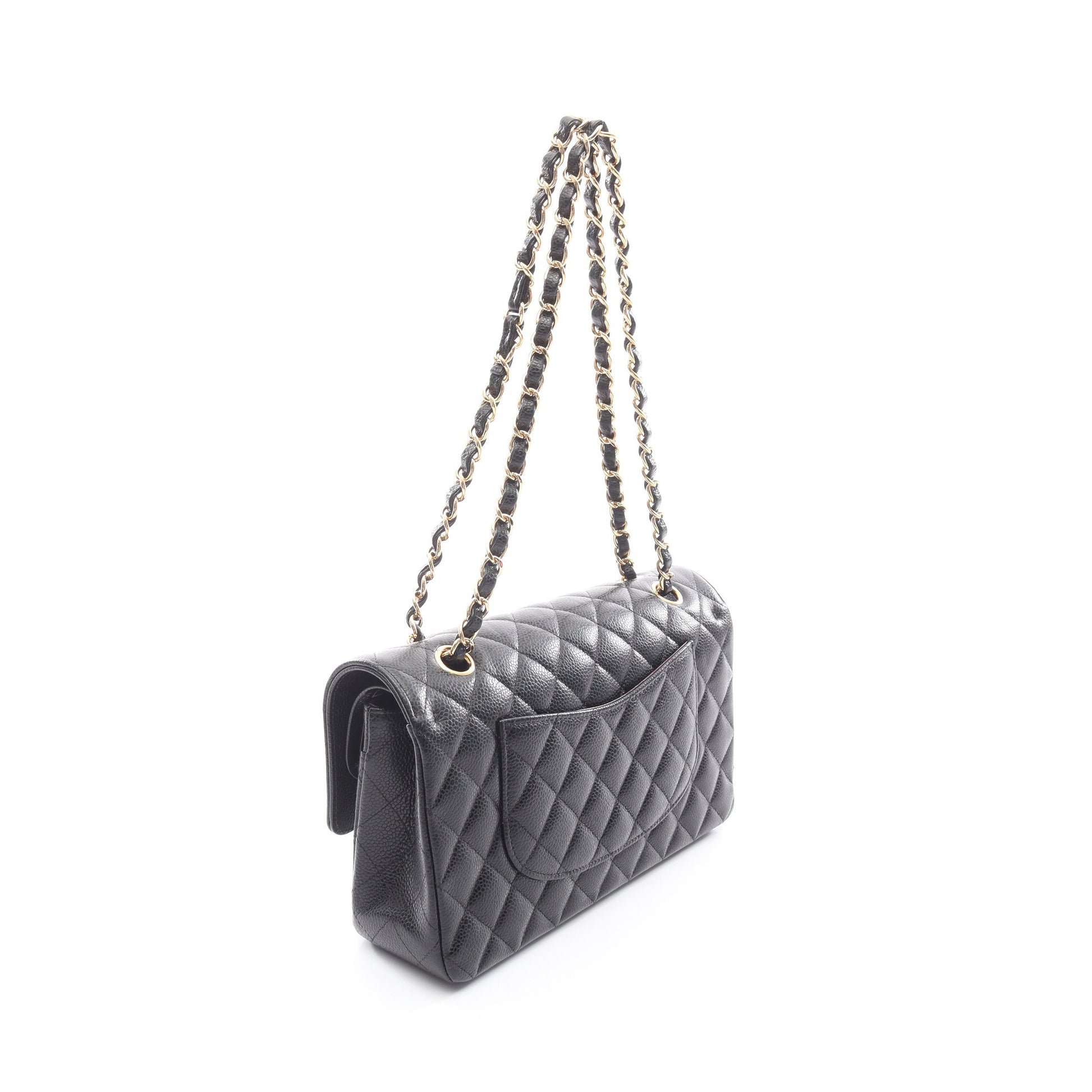 マトラッセ Wフラップ Wチェーンショルダーバッグ キャビアスキン ブラック ゴールド金具 シャネル バッグ CHANEL