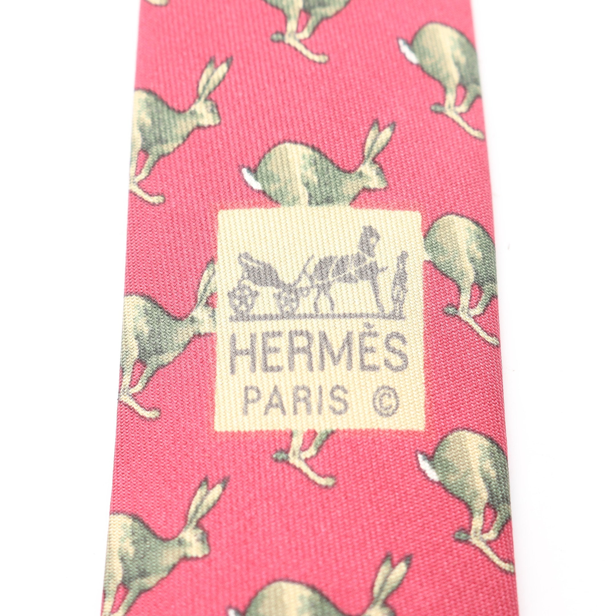ネクタイ ウサギ シルク ピンクレッド グリーン エルメス – RECLO