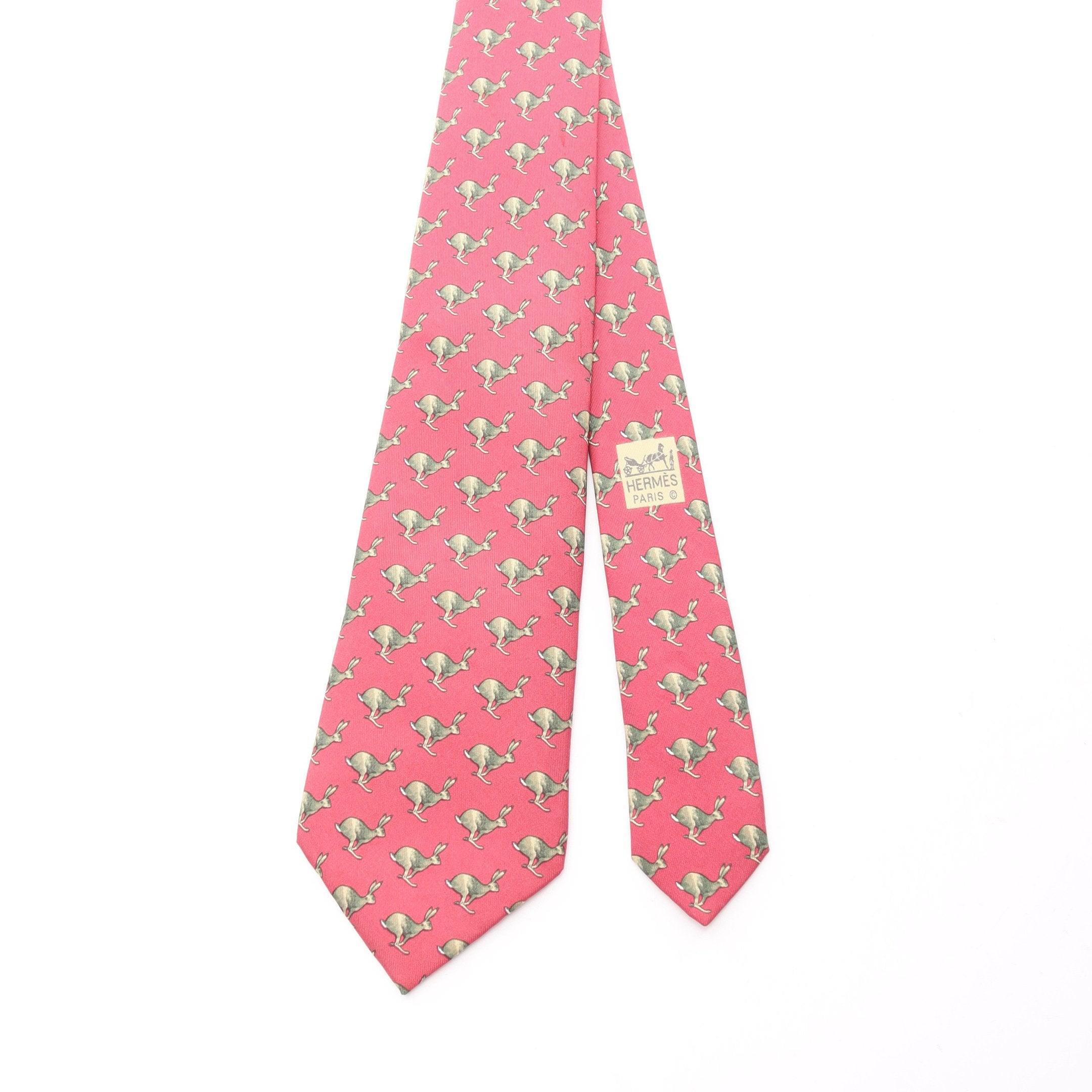 ネクタイ ウサギ シルク ピンクレッド グリーン エルメス – RECLO