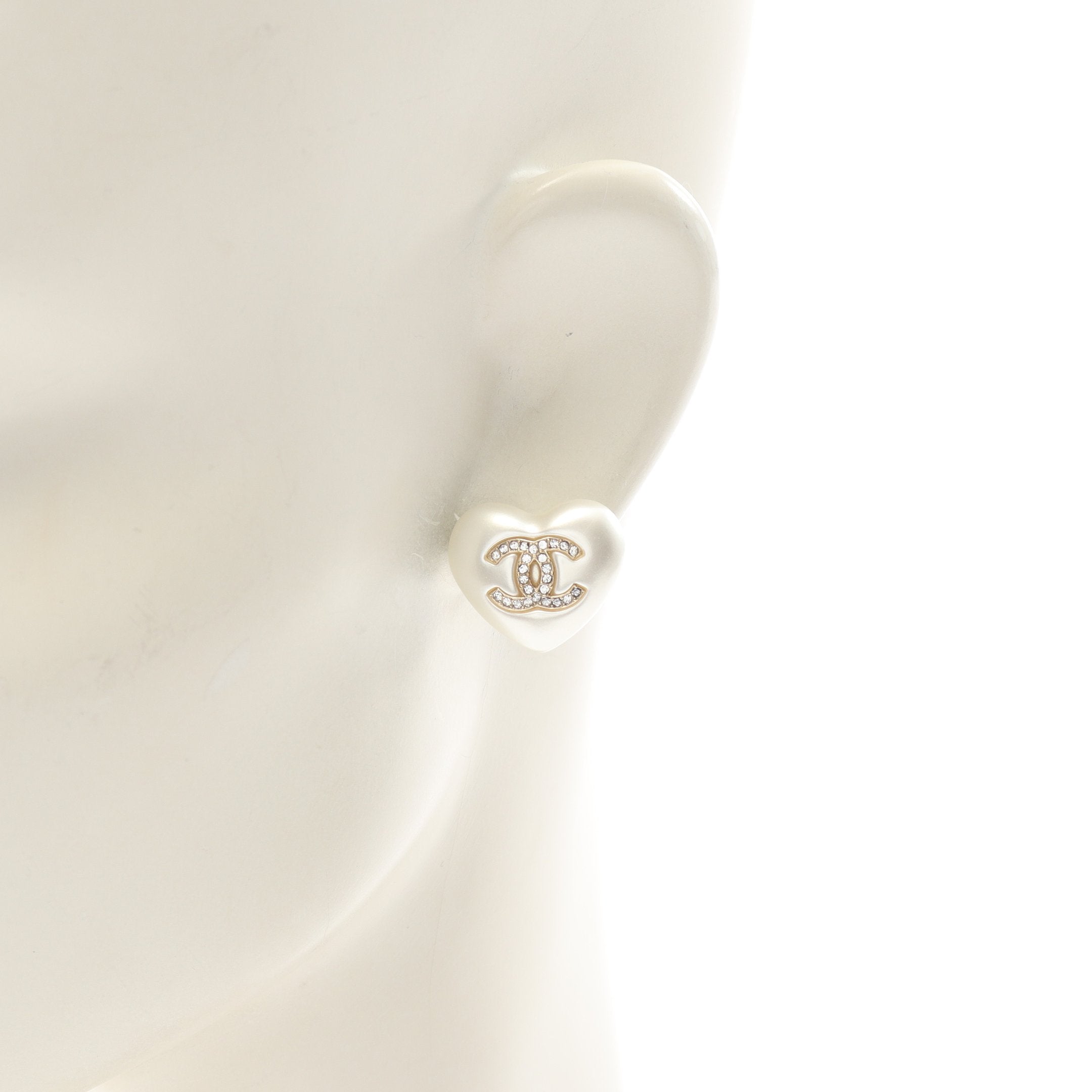 ココマーク ハート ピアス フェイクパール GP ラインストーン ホワイト