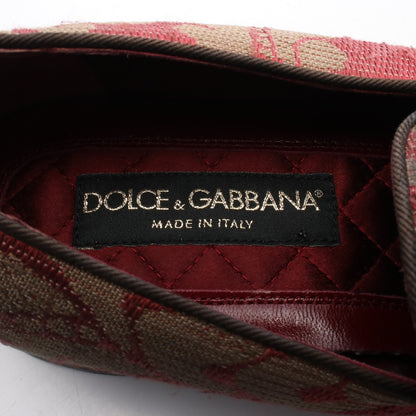 ジャガード ドレスシューズ 花柄 ファブリック レッド カーキブラウン ドルチェアンドガッバーナ シューズ DOLCE&GABBANA